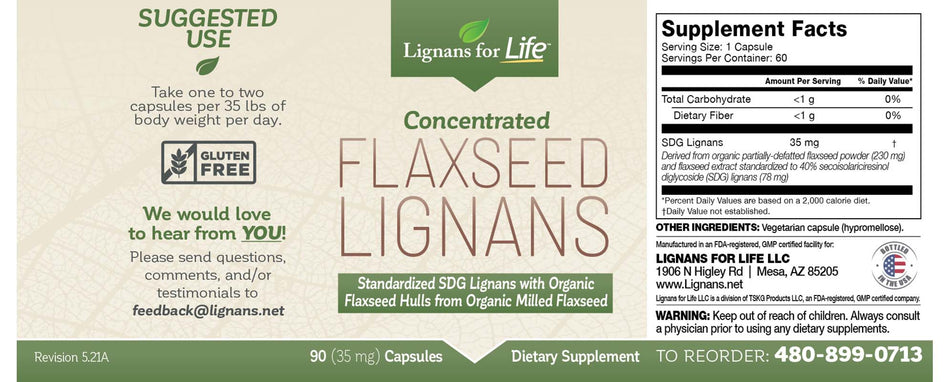 Lignans for Life Flaxseed 35mg Lignans Label