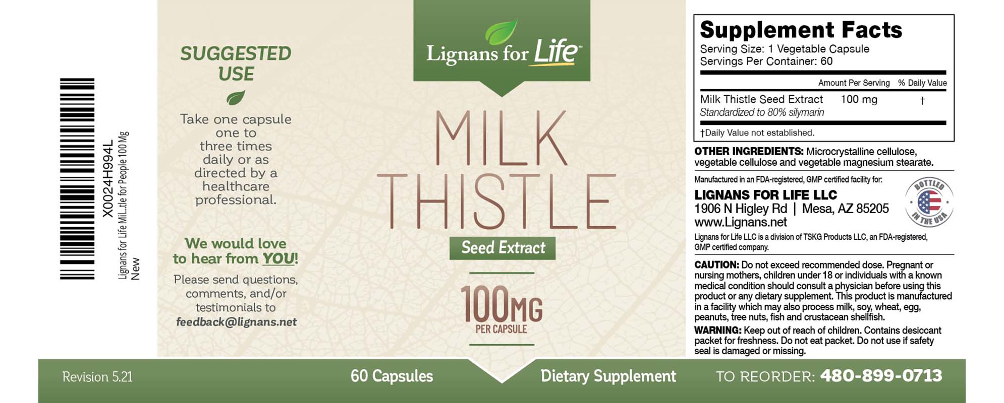 Lignans for Life Milk Thistle Label